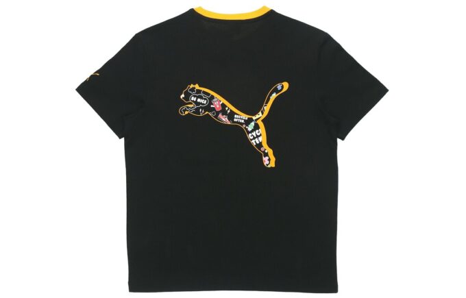 Awareness Logo Brodert Trykk Sport Løs Rund Hals Kortermet Svart