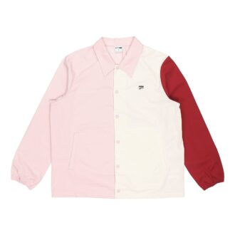Brodert liten etikett i kontrastfarger, vevd sportslogojakke i rosa