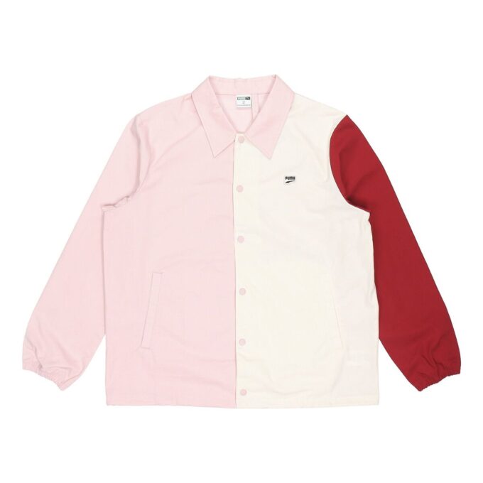 Brodert liten etikett i kontrastfarger, vevd sportslogojakke i rosa