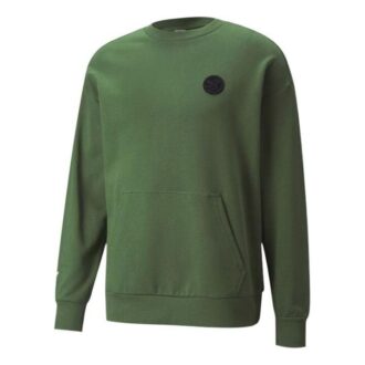 Ensfarget logo rund hals genser med lange ermer unisex grønn