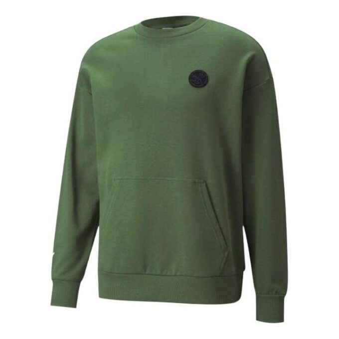 Ensfarget logo rund hals genser med lange ermer unisex grønn