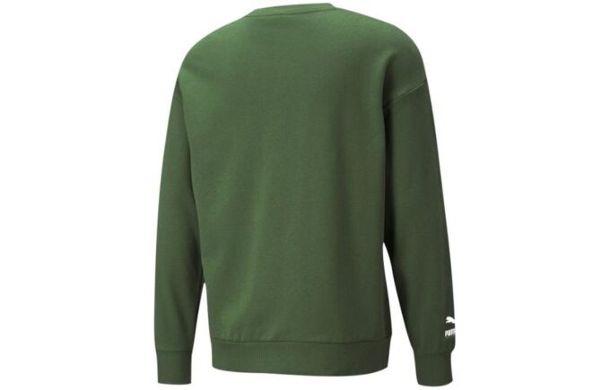 Ensfarget logo rund hals genser med lange ermer unisex grønn