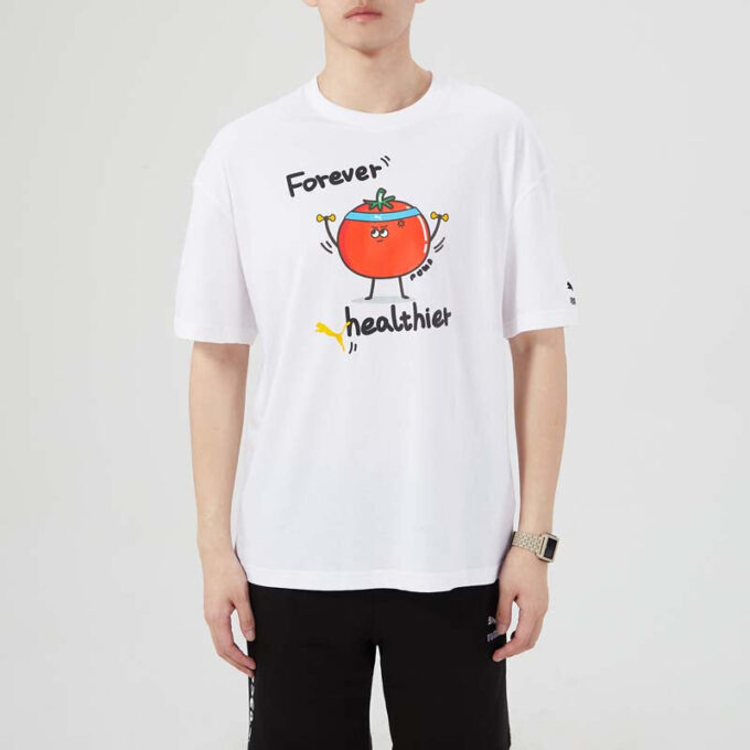Herre PUMA Funny Printing Sports Rund Hals Kortermet Hvit