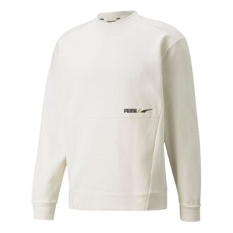 Herre PUMA Winterized Crew Logo Ensfarget Fleeceforet Sportsstrikk Rund Hals Genser Hvit