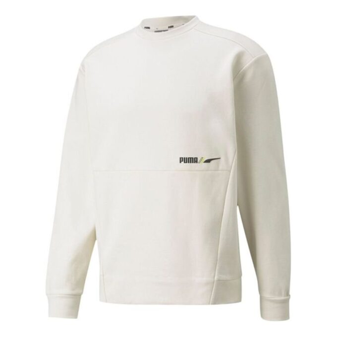 Herre PUMA Winterized Crew Logo Ensfarget Fleeceforet Sportsstrikk Rund Hals Genser Hvit