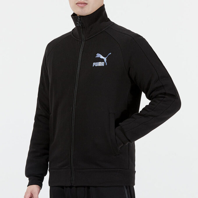 Ikonisk T7 Retro-logo Sportsjakke med ståkrage, svart