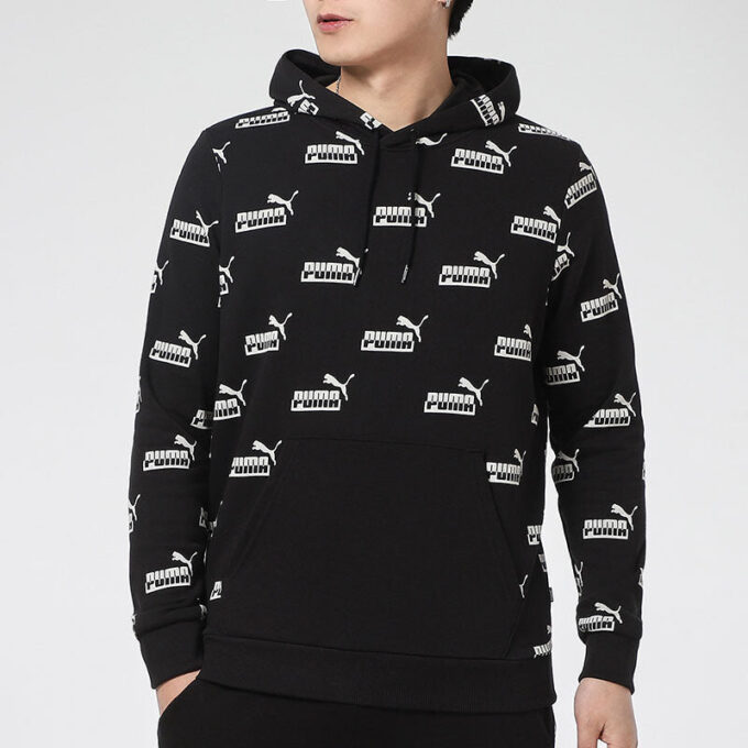 Logotrykket casual sportsgenser med hette, herre, svart