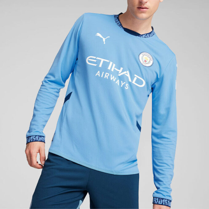 Manchester City 24/25 Hjemmedrakt med lange ermer «Blå og Hvit»