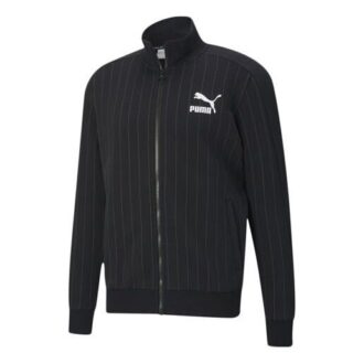 Pinstripe Track Top Stripe Fleece Lined Stand Collar Glidelåsjakke Svart