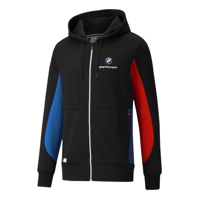 PUMA x BMW M Motorsport Regular Fit Full-Zip Herrehettegenser med normal passform, «Svart, Rød, Blå»
