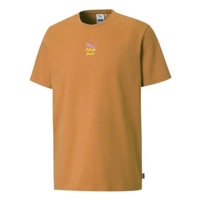 PUMA x Kidsuper Studios Crossover T-skjorte Brodert Alfabet Ensfarget Sport Rund Hals Kortermet Gul