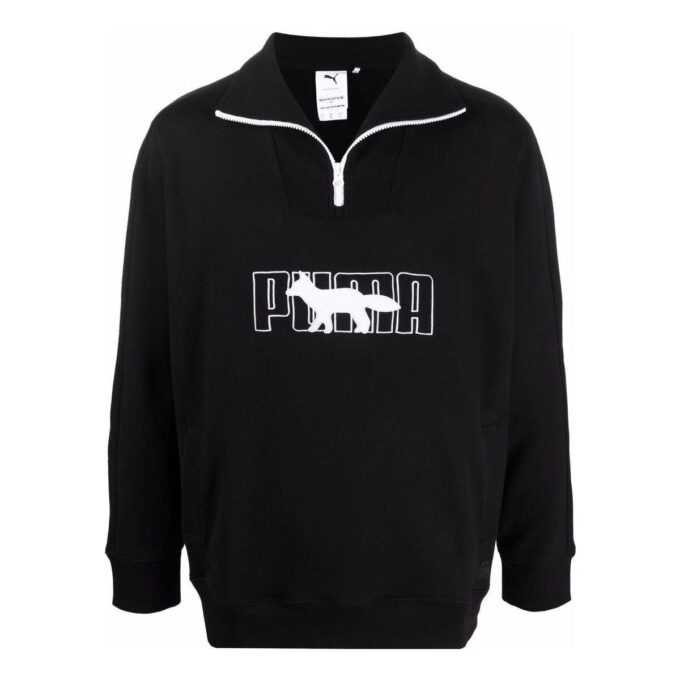 PUMA x Maison Kitsun Genser med halv glidelås «Svart og hvit»