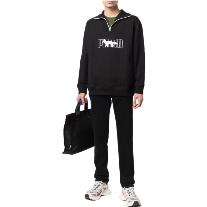 PUMA x Maison Kitsun Genser med halv glidelås «Svart og hvit»