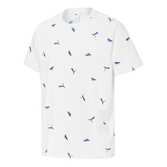 PUMA x Maison Kitsune Crossover Aop T-skjorte Brodert Logo Sports Rund Hals Kortermet Hvit