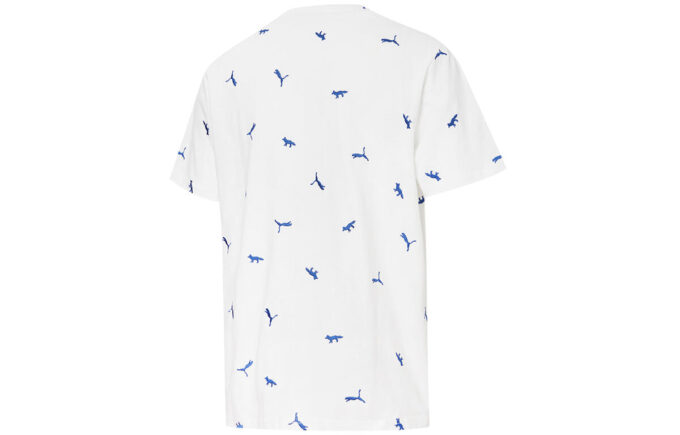 PUMA x Maison Kitsune Crossover Aop T-skjorte Brodert Logo Sports Rund Hals Kortermet Hvit
