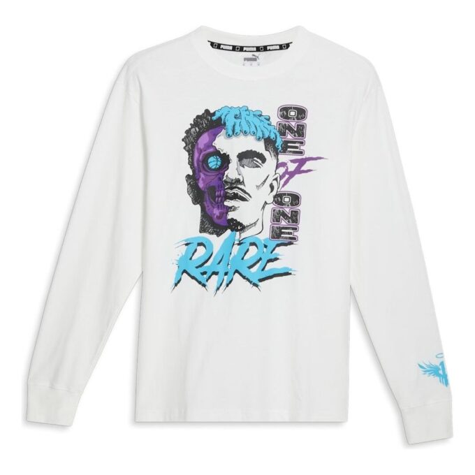 PUMA x MELO Blå Hive Langermet Basketball T-skjorte «Hvit»