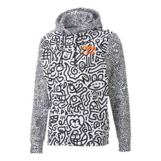 PUMA x MR DOODLE Crossover Brodert logo Trykk Graffiti Fritidsskjorte Hvit