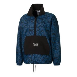 PUMA x Mr Doodle Crossover Graffiti Print Kontrastfarger Cardigan Stand Collar Jakke Blå