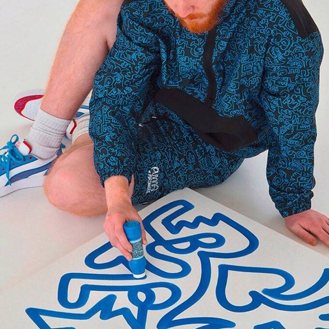 PUMA x Mr Doodle Crossover Graffiti Print Kontrastfarger Cardigan Stand Collar Jakke Blå