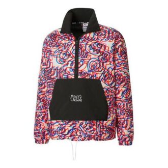 PUMA x Mr Doodle Crossover Graffiti Print Kontrastfarger Cardigan Stand Collar Jakke Rød