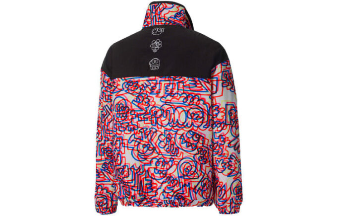 PUMA x Mr Doodle Crossover Graffiti Print Kontrastfarger Cardigan Stand Collar Jakke Rød