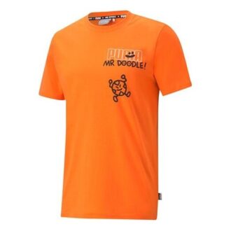 PUMA x Mr Doodle RELAXED T-skjorte med trykk, korte ermer, flammeoransje