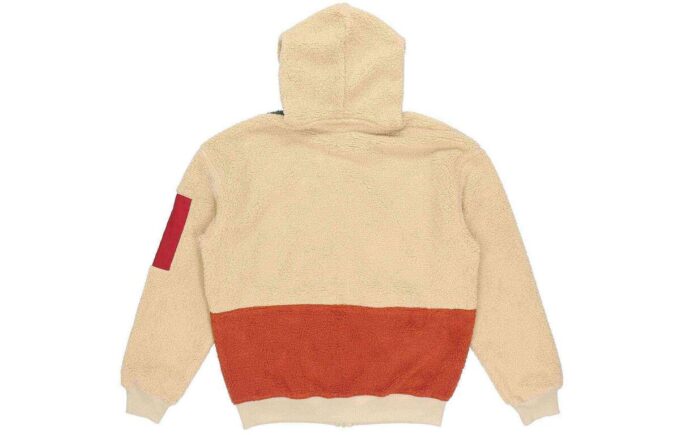 Retro Block Sherpa Full-Zip Hettegenser &laquo;Beige Rød Grønn&raquo;