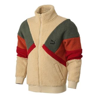 Retro Block Sherpa Jakke &laquo;Brun Rød Grønn&raquo;