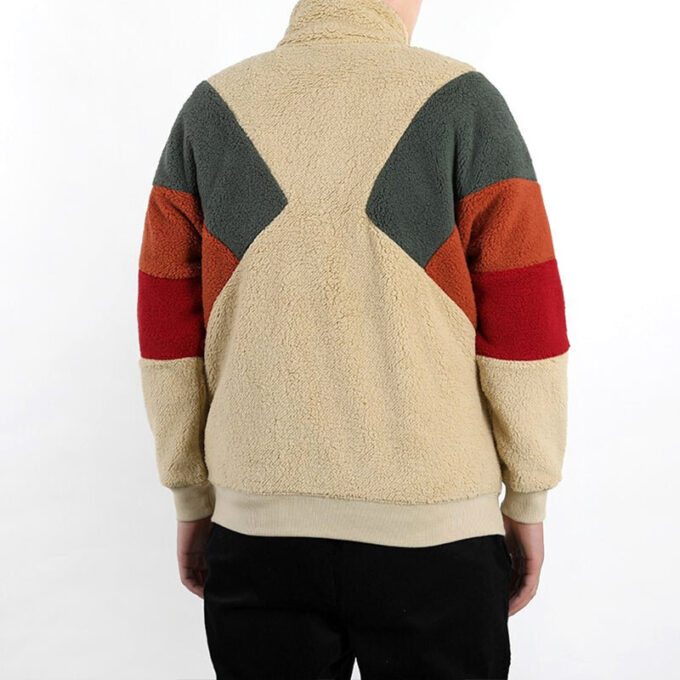 Retro Block Sherpa Jakke &laquo;Brun Rød Grønn&raquo;
