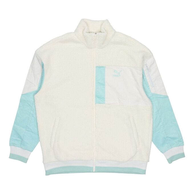 Retro Sherpa Jakke &laquo;Beige Blå&raquo;