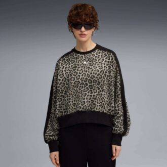 T7 Leopard Luxe Dame Genser med dyreprint og rund hals