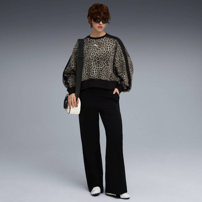 T7 Leopard Luxe Dame Genser med dyreprint og rund hals