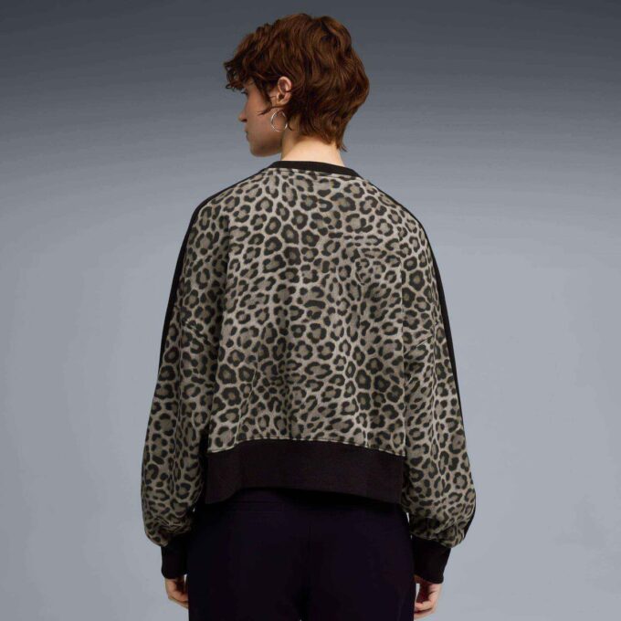T7 Leopard Luxe Dame Genser med dyreprint og rund hals