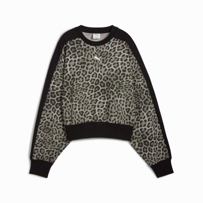 T7 Leopard Luxe Dame Genser med dyreprint og rund hals