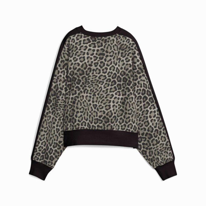 T7 Leopard Luxe Dame Genser med dyreprint og rund hals