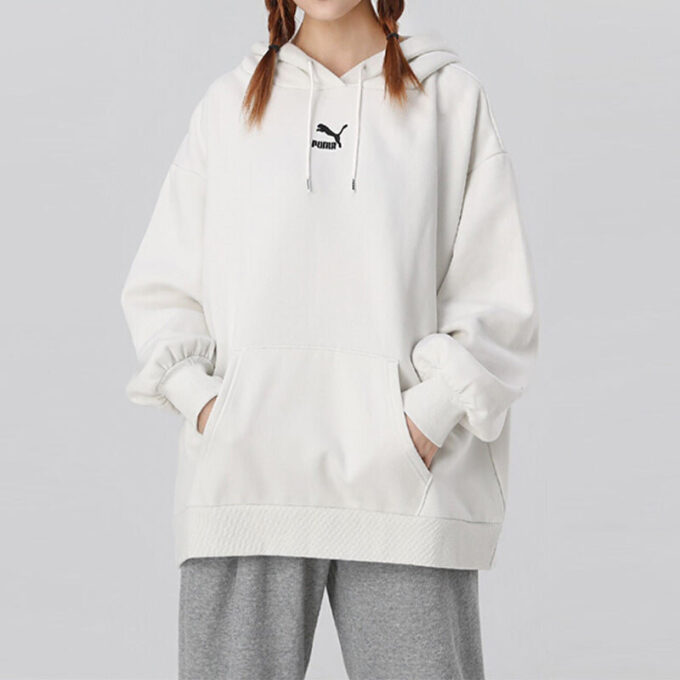 (WMNS) Classics Oversized Logo Print Plus Fleece Keep Warm Hettegenser Grå