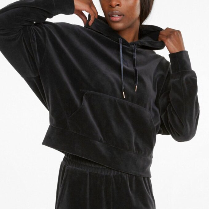 (WMNS) Hennes velour-hettegenser «Svart»