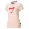 (WMNS) Hjerte-T-skjorte med kjærlighetstrykk, logo, sport, rund hals, korte ermer, rosa rød