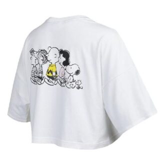 (WMNS) x PEANUTS Brodert Logo Rund Hals Kort Løs Kort Erme Hvit