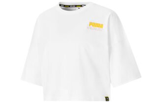 (WMNS) x PEANUTS Brodert Logo Rund Hals Kort Løs Kort Erme Hvit