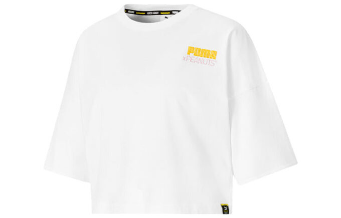 (WMNS) x PEANUTS Brodert Logo Rund Hals Kort Løs Kort Erme Hvit